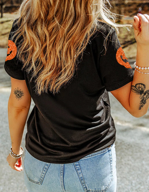 Load image into Gallery viewer, Full Size Glitter Jack-O'-Lantern Round Neck Short Sleeve T-Shirt
