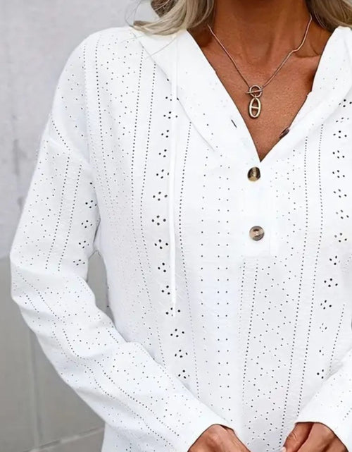 Load image into Gallery viewer, Drawstring Eyelet Long Sleeve Hoodie
