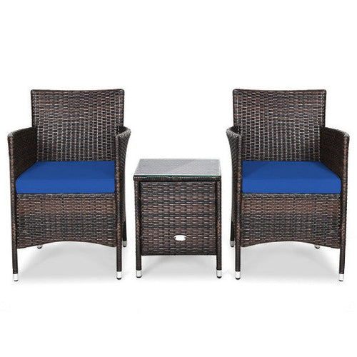 Load image into Gallery viewer, 3 Pcs Patio Furniture Set Outdoor Wicker Rattan Set-Navy
