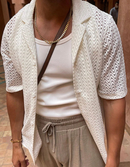 Load image into Gallery viewer, Men's Plus Size Herringbone Eyelet Button Down Knit Shirt

