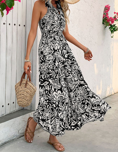 Load image into Gallery viewer, Perfee Backless Smocked Printed Sleeveless Midi Dress
