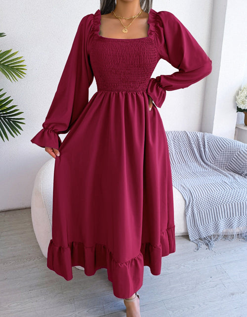 Load image into Gallery viewer, Smocked Square Neck Flounce Sleeve Dress by BlakWardrob
