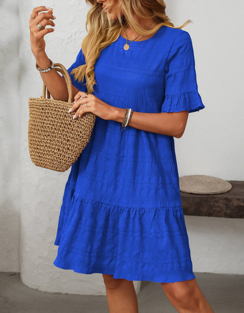 Load image into Gallery viewer, Mandy Ruffled Ruched Round Neck Half Sleeve Dress

