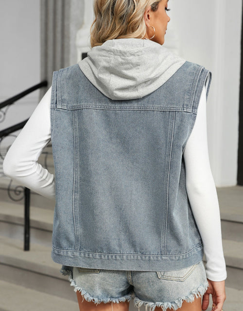 Load image into Gallery viewer, Pocketed Button Up Sleeveless Denim Jacket
