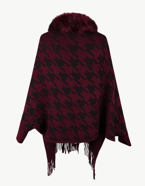 Load image into Gallery viewer, Houndstooth Fringe Hem Poncho
