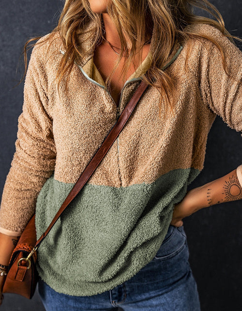 Load image into Gallery viewer, Contrast Half Zip Long Sleeve Sweatshirt
