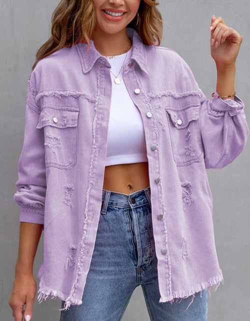 Load image into Gallery viewer, Distressed Drop Shoulder Denim Jacket
