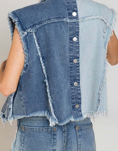 Load image into Gallery viewer, Pearl Raw Hem Sleeveless Denim Jacket
