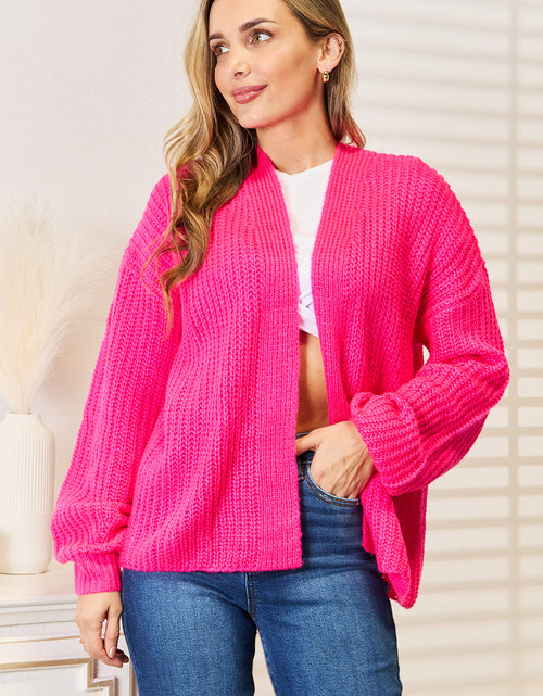 Load image into Gallery viewer, Woven Right Rib-Knit Open Front Drop Shoulder Cardigan
