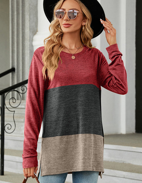 Load image into Gallery viewer, Color Block Round Neck Long Sleeve T-Shirt
