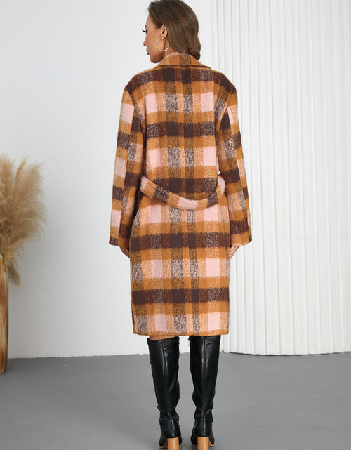 Load image into Gallery viewer, Tied Plaid Collared Neck Coat
