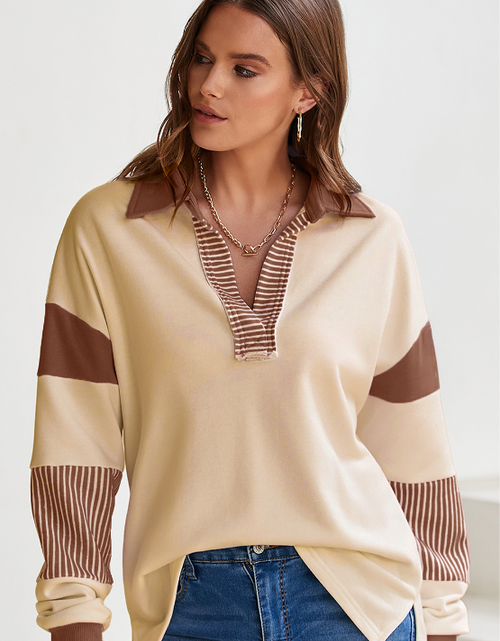 Load image into Gallery viewer, Color Block Johnny Collar Long Sleeve Sweatshirt
