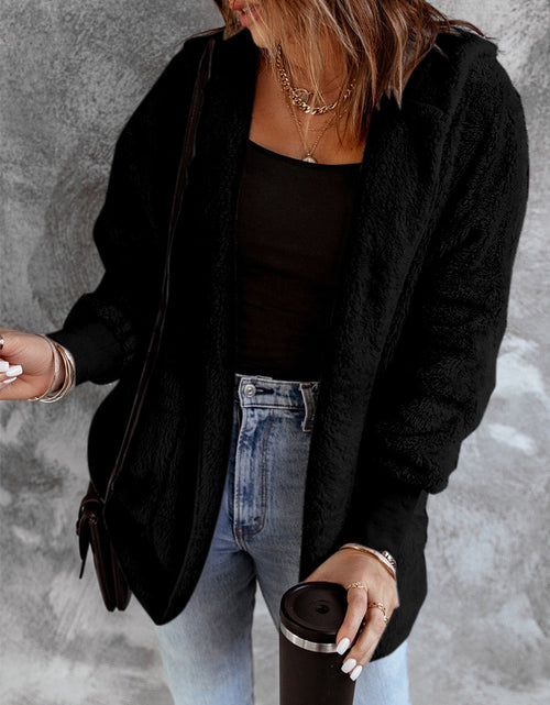 Load image into Gallery viewer, Open Front Hooded Faux Fur Outwear with Pockets
