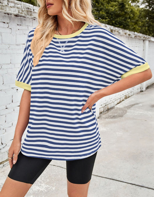Load image into Gallery viewer, Lovelet Striped Round Neck Half Sleeve T-Shirt
