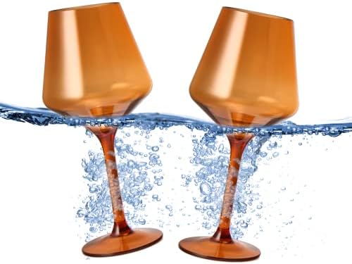Load image into Gallery viewer, Floating Wine Glasses for Pool - Set of 2-15 OZ Shatterproof Poolside Wine Glasses, Tritan Plastic Reusable, Beach Outdoor Cocktail, Wine, Champagne, Water Glassware Spring Summer (Burnt Orange) by The Wine Savant
