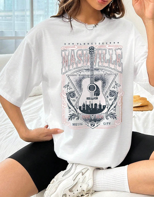 Load image into Gallery viewer, Guitar Graphic Round Neck Half Sleeve T-Shirt
