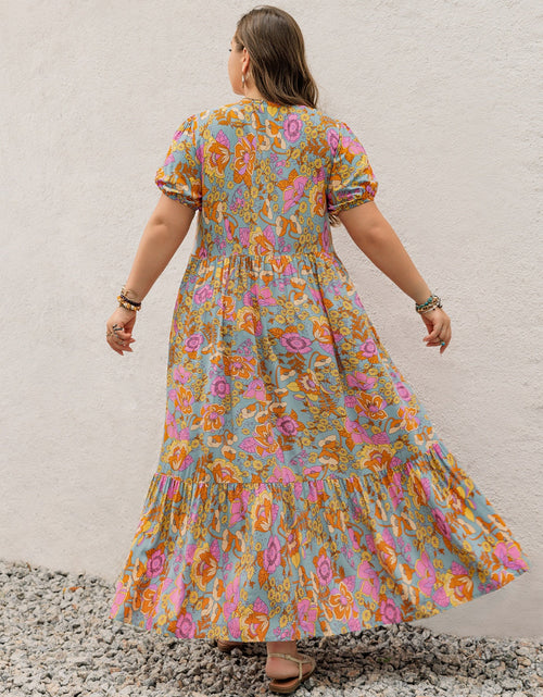Load image into Gallery viewer, Plus Size Printed V-Neck Short Sleeve Maxi Dress
