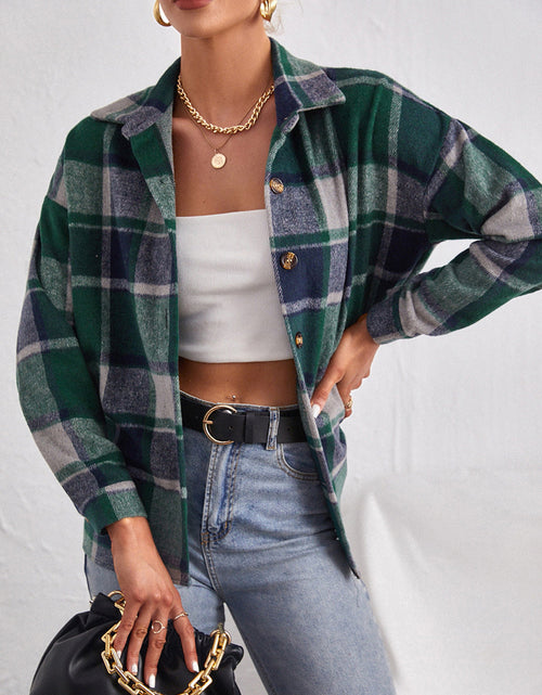 Load image into Gallery viewer, Plaid Collared Neck Button Down Jacket
