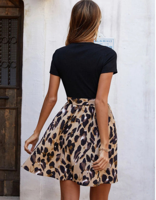 Load image into Gallery viewer, Tied Front Contrast Leopard Short Sleeve Mini Dress
