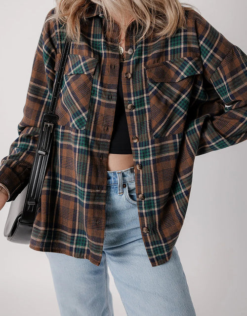 Load image into Gallery viewer, Plaid Button Up Long Sleeve Jacket
