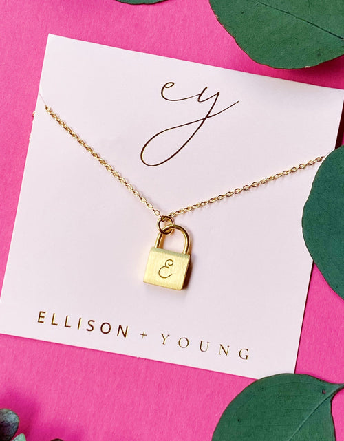Load image into Gallery viewer, Scripted Notes Locket Initial Necklace by Ellisonyoung.com
