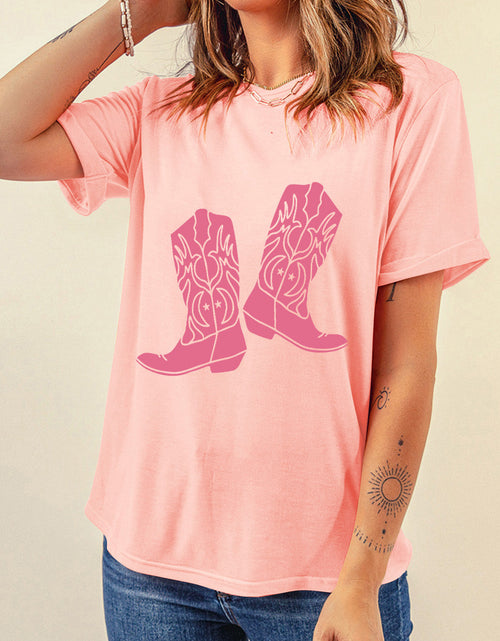 Load image into Gallery viewer, Boots Graphic Round Neck Short Sleeve T-Shirt
