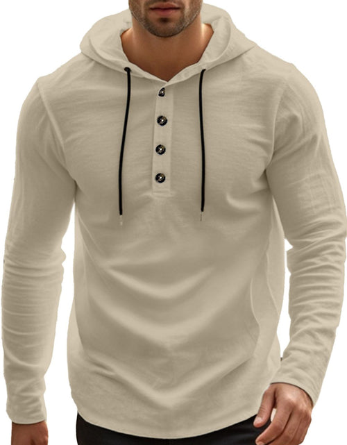Load image into Gallery viewer, Men's Full Size Drawstring Button Detail Long Sleeve Hoodie Plus Size
