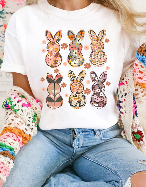 Load image into Gallery viewer, Floral Bunny Graphic Crewneck Short Sleeve T-Shirt

