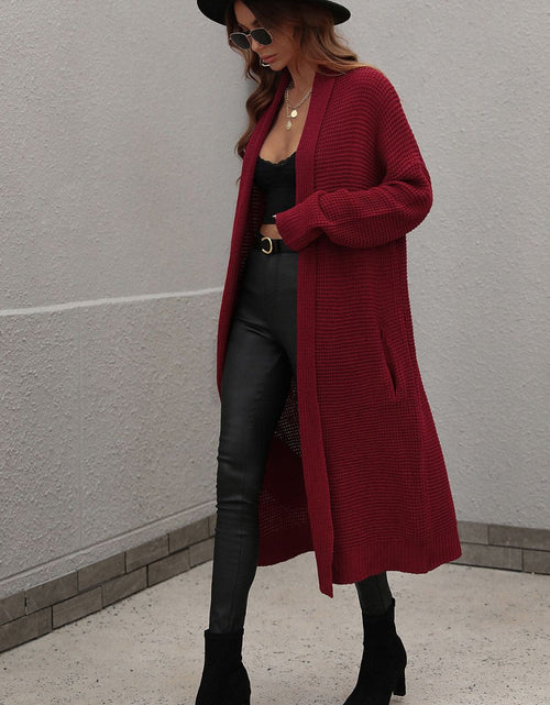 Load image into Gallery viewer, Waffle Knit Open Front Duster Cardigan With Pockets

