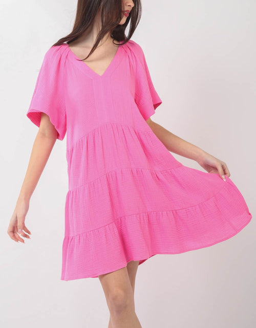 Load image into Gallery viewer, VERY J Texture V-Neck Ruffled Tiered Dress
