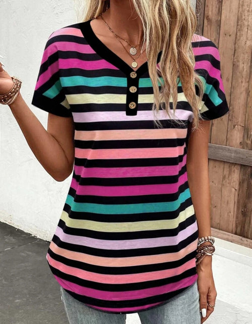 Load image into Gallery viewer, Striped V-Neck Short Sleeve T-Shirt
