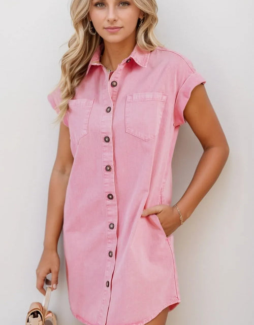 Load image into Gallery viewer, Button Down Short Sleeve Denim Dress
