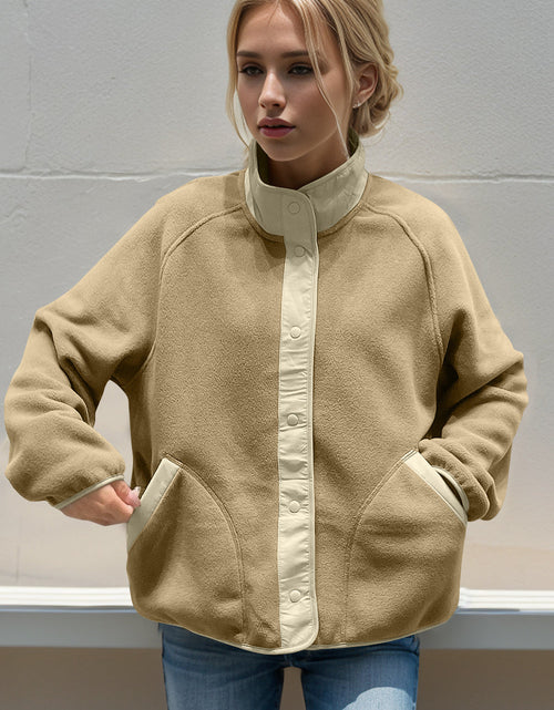 Load image into Gallery viewer, Double Take Snap Down Contrast Fleece Jacket with Pockets

