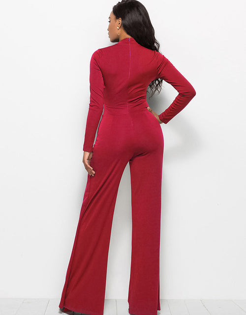 Load image into Gallery viewer, Long Sleeve Mock Neck Wide Leg Jumpsuit
