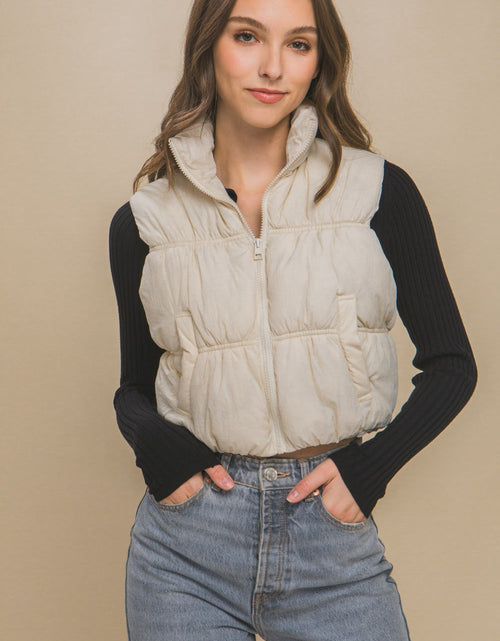 Load image into Gallery viewer, Love Tree Zip Up Turtleneck Cropped Vest Coat

