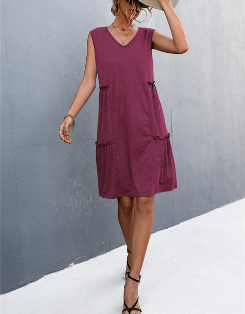 Load image into Gallery viewer, V-Neck Frill Trim Sleeveless Dress
