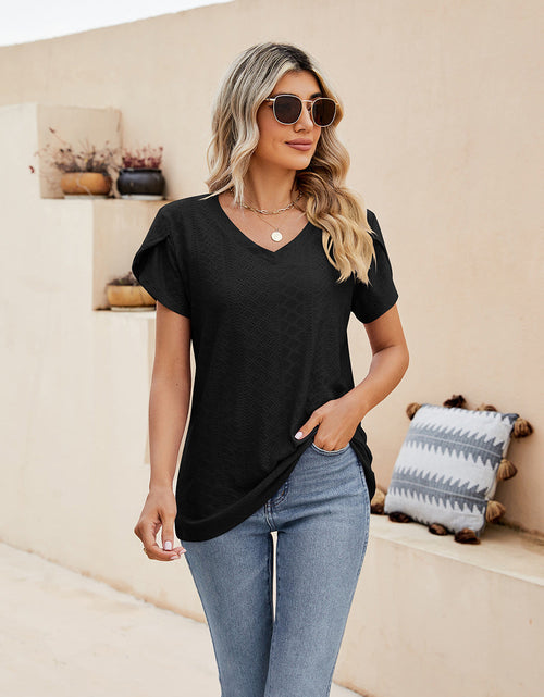 Load image into Gallery viewer, Eyelet Petal Sleeve V-Neck Knit Top
