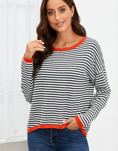 Load image into Gallery viewer, Striped Round Neck Drop Shoulder T-Shirt
