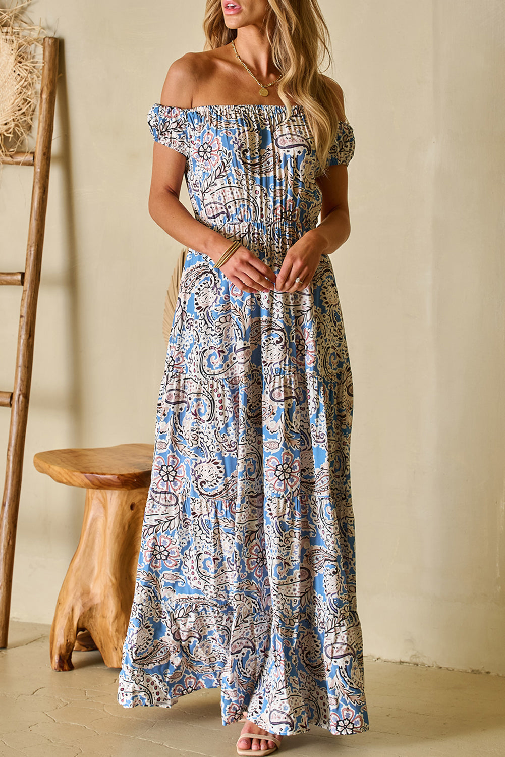 Bria Off Shoulder Maxi Dress by Threaded Pear