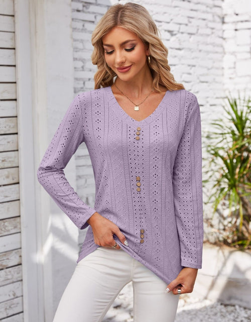 Load image into Gallery viewer, Decorative Button Openwork V-Neck T-Shirt
