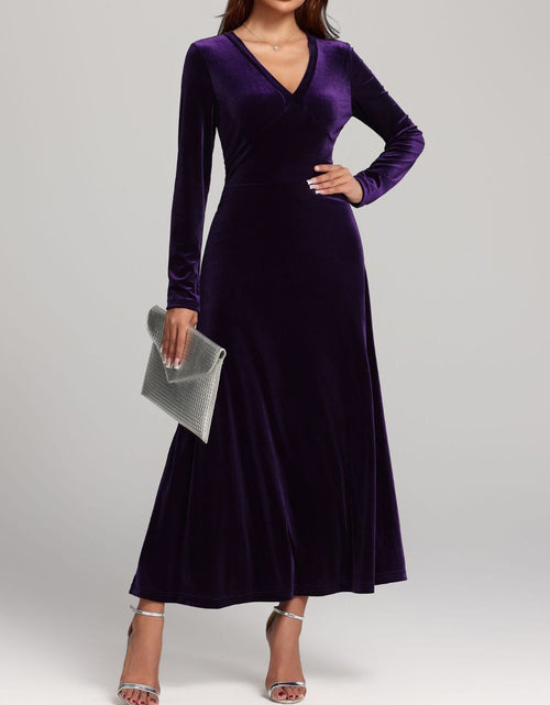 Load image into Gallery viewer, V-Neck Long Sleeve Velvet Dress
