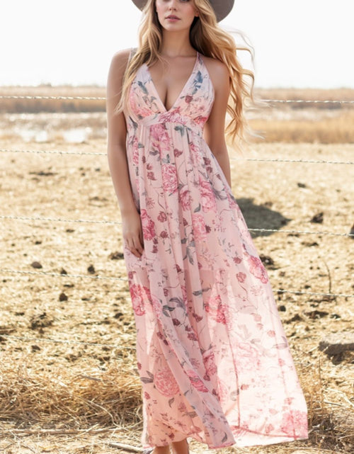 Load image into Gallery viewer, Floral Pleated Deep V Backless Maxi Dress
