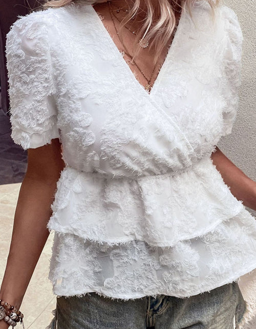 Load image into Gallery viewer, Perfee Surplice Neck Layered Peplum Top
