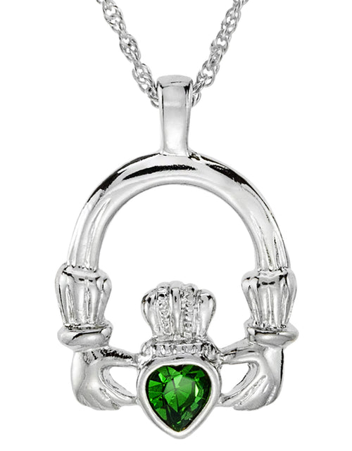 Load image into Gallery viewer, Vintage Claddagh Necklace Austrian Heart Crystal 18k Yellow Gold Electroplated Made in the USA by PVD Vintage Jewelry
