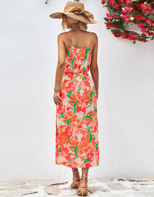 Load image into Gallery viewer, Printed Spaghetti Strap Front Slit Dress
