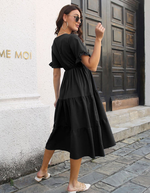Load image into Gallery viewer, V-Neck Short Sleeve Midi Dress
