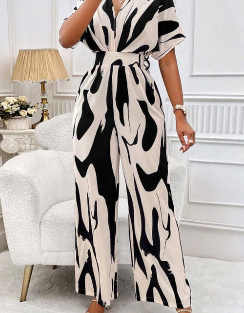 Load image into Gallery viewer, Printed V-Neck Short Sleeve Wide Leg Jumpsuit
