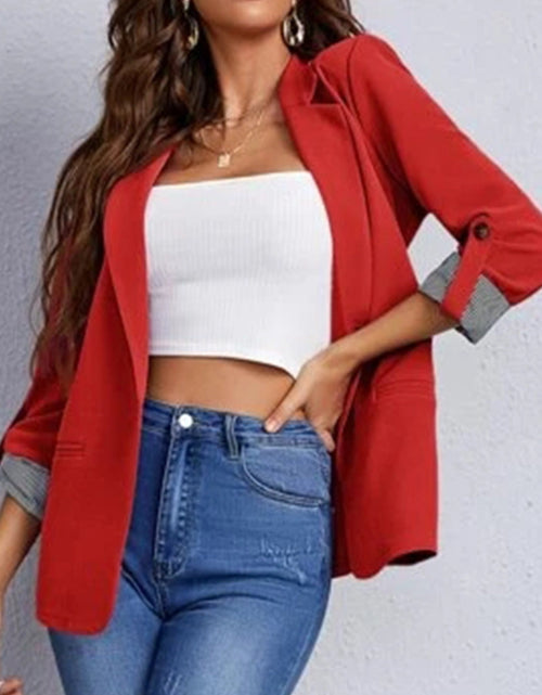 Load image into Gallery viewer, Lapel Collar Roll-Tab Sleeve Blazer
