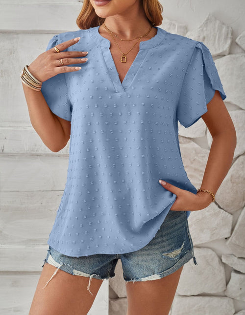 Load image into Gallery viewer, Swiss Dot Notched Petal Sleeve T-Shirt
