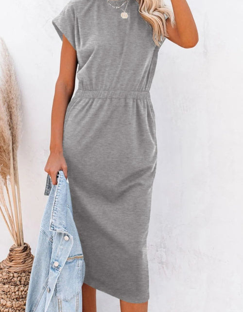 Load image into Gallery viewer, Pocketed Round Neck Cap Sleeve Dress
